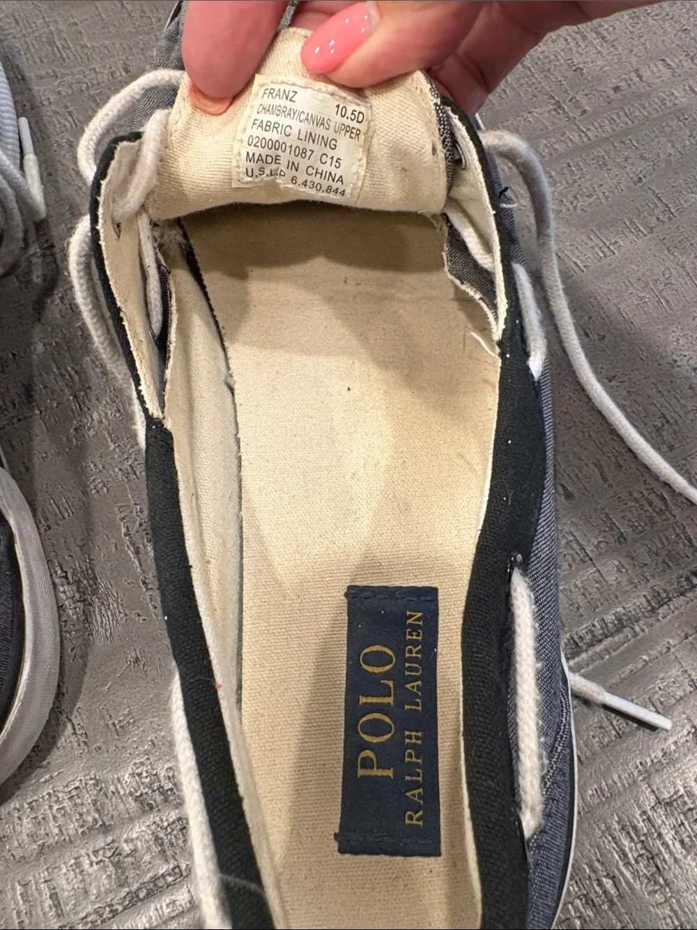 Polo by Ralph Lauren Denim like canvas and Navy Trim Boat Shoes with White Laces